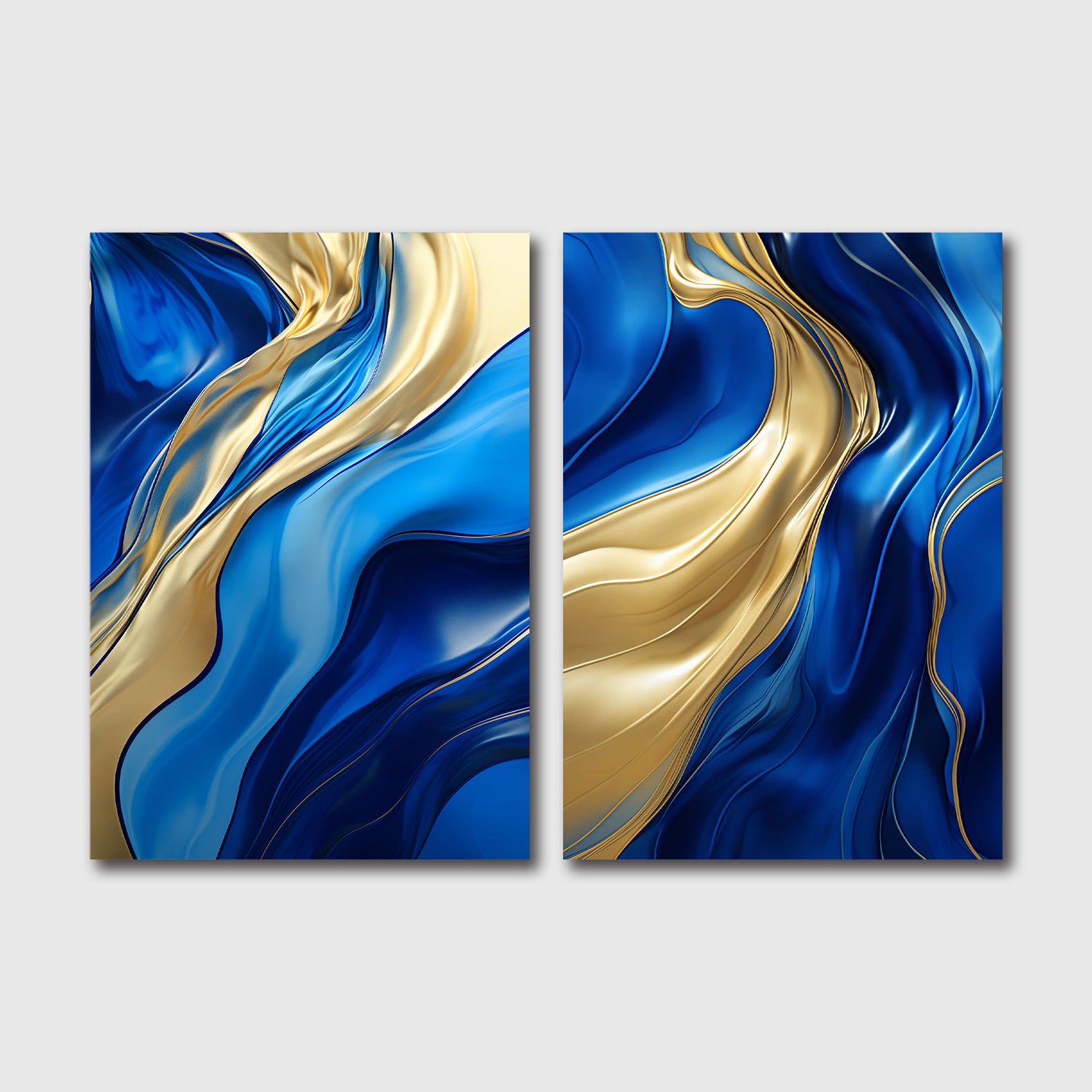 Flowing Harmony - Blue & Gold - Abstrakt Fluid Art Bundle (2er Set 