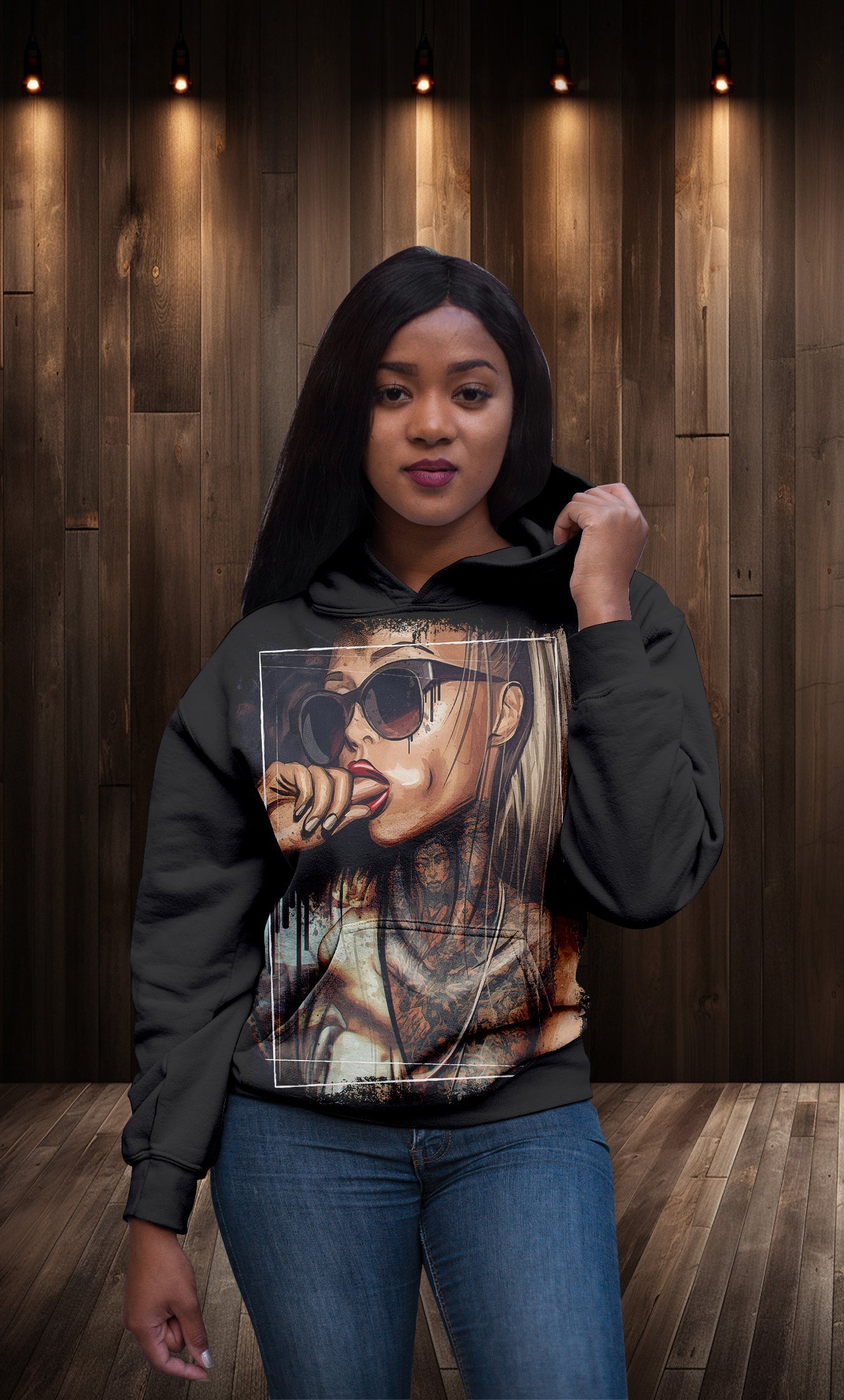 Sexy Tatto Girl - Rock 'n' Roll - Black Hoodie